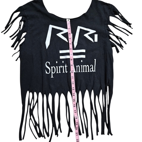 Distressed "RiRi Is My Spirit Animal" Fringe Black Tank Top - Picture 6 of 10